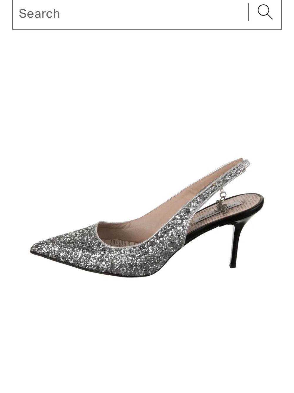 John Galliano Silver Glitter Slingback Pointed Kitten Heel